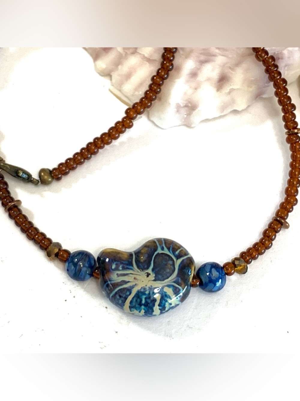 Coastal Ceramic Nautilus Beaded Necklace - Picture 4 of 4